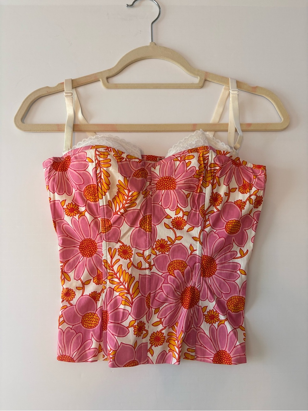Kacey Montoya’s Closet | Vintage Ticci Tonetto Pink Floral Corset Top w/Lace Bra